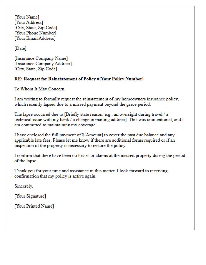 Homeowners Insurance Grace Period Lapse Reinstatement Letter