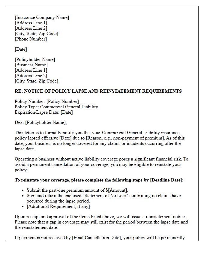 Commercial Liability Lapse Warning And Reinstatement Letter