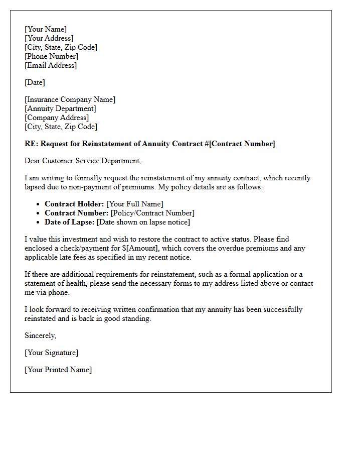Annuity Contract Lapse Notice Reinstatement Letter