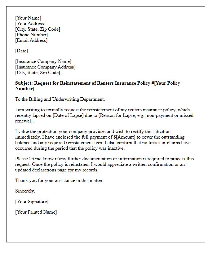 Renters Insurance Coverage Lapse Reinstatement Letter