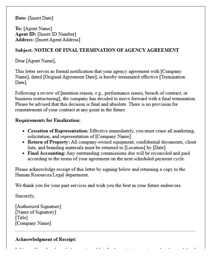 Final Agent Termination Letter Without Reinstatement