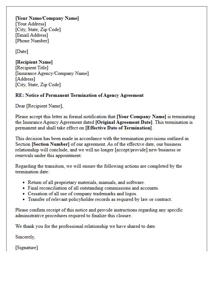 Insurance Agency Agreement Permanent Termination Letter