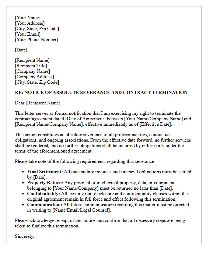 Letter Of Absolute Severance And Contract Termination