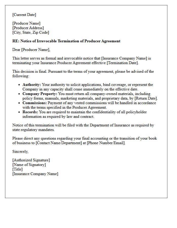 Irrevocable Insurance Producer Termination Letter