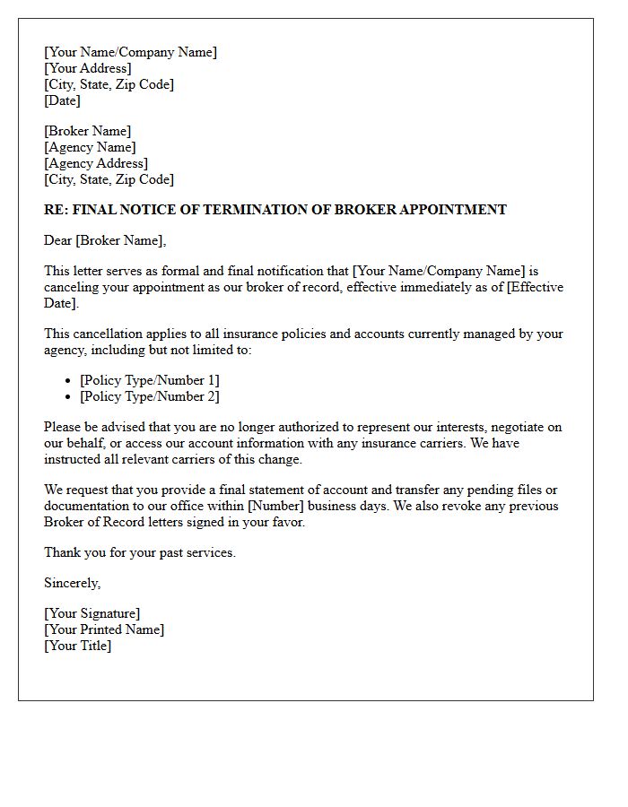Final Broker Appointment Cancellation Letter