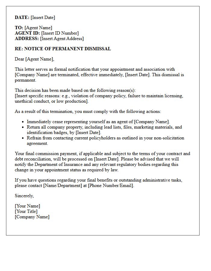 Letter Of Permanent Dismissal For Insurance Agents