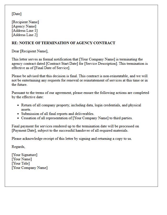 Non-Reinstatable Agency Contract Termination Letter