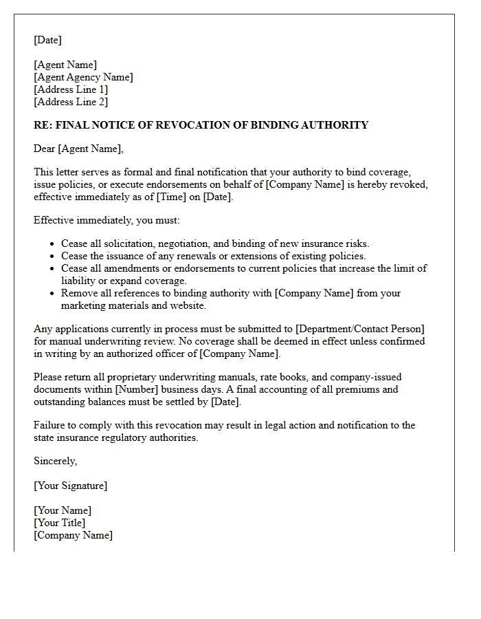 Letter Of Final Revocation Of Agent Binding Authority