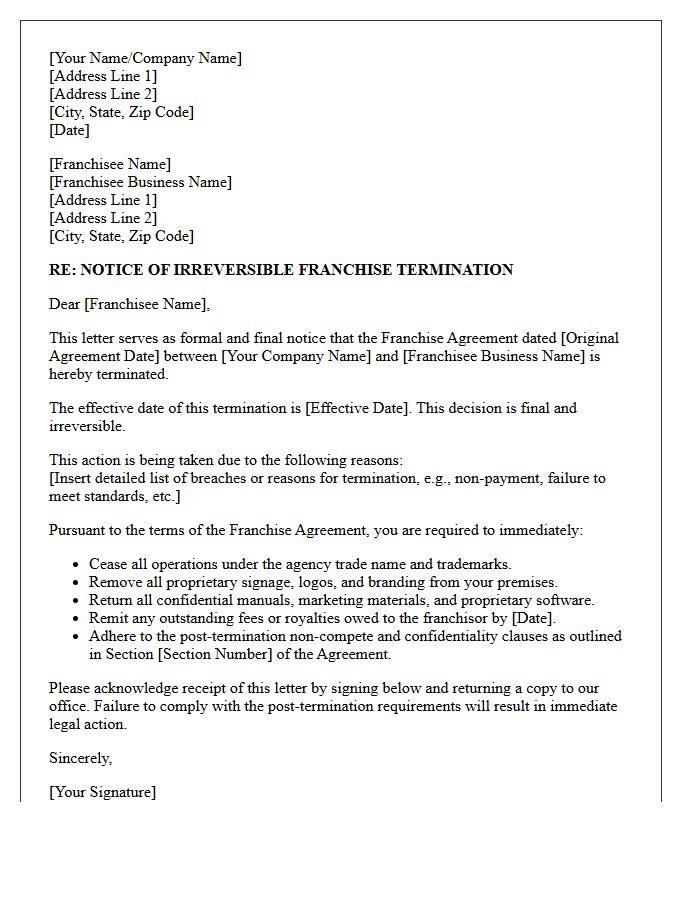 Irreversible Agency Franchise Termination Letter