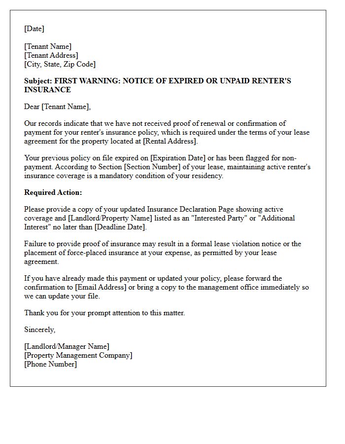 First Warning Missed Premium Renter Insurance Letter