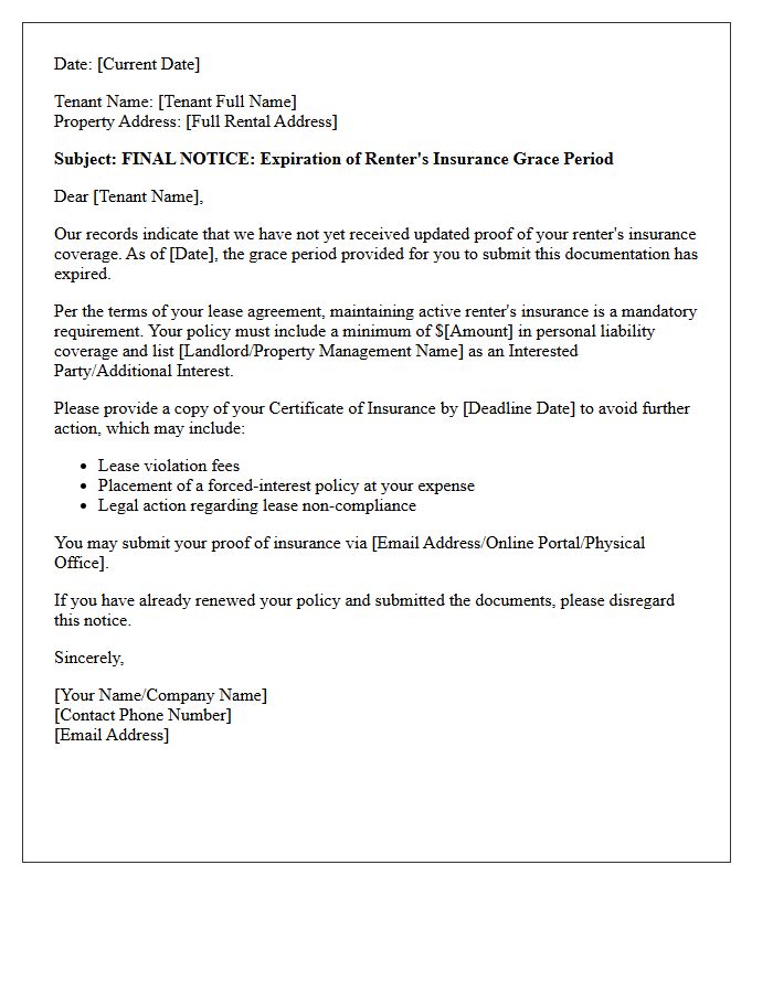 Grace Period Expiration Renter Insurance Letter