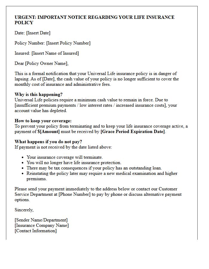 Universal Life Policy Lapse Imminent Warning Letter