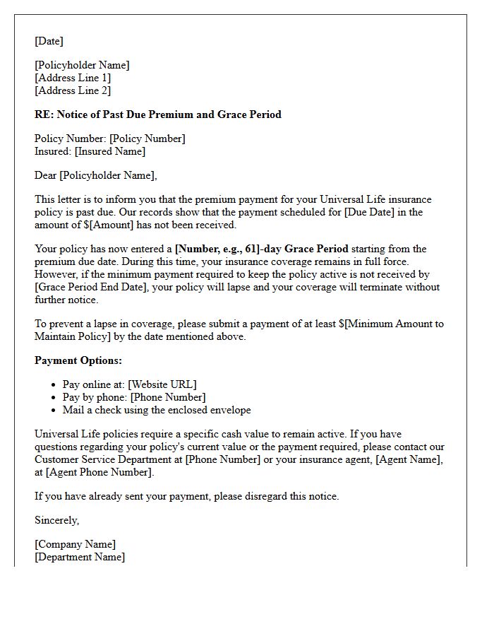 Universal Life Premium Past Due Grace Period Letter