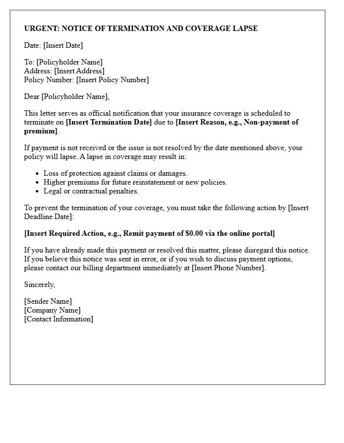 Warning Of Coverage Termination And Lapse Letter