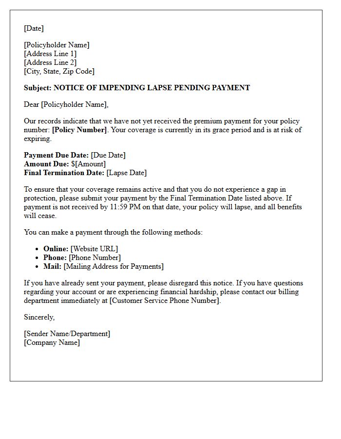 Notice Of Impending Lapse Pending Payment Letter