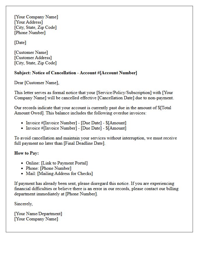 Notice Of Cancellation For Non-Payment Letter