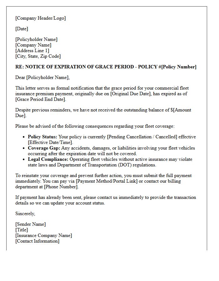 Commercial Fleet Insurance Grace Period Expiration Letter