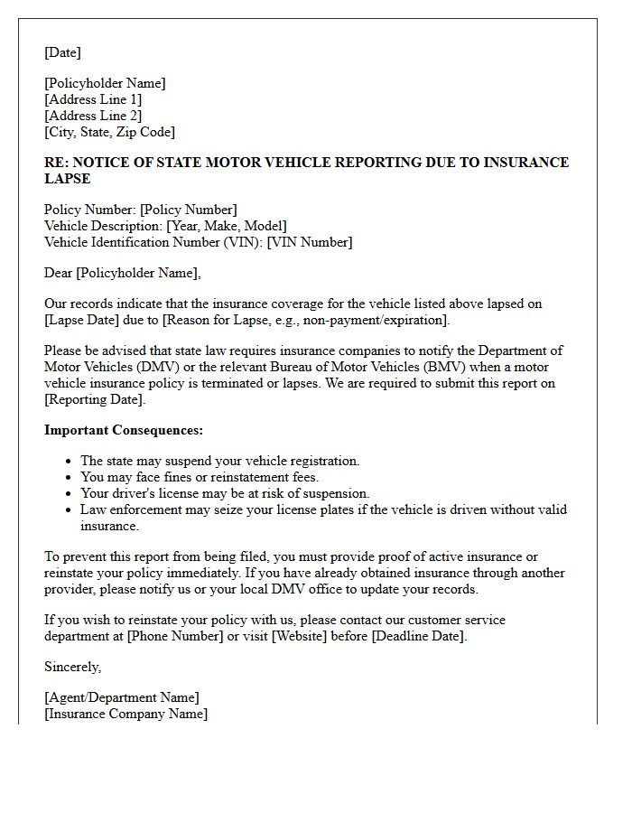 Notice Of State Motor Vehicle Reporting Due To Lapse Letter