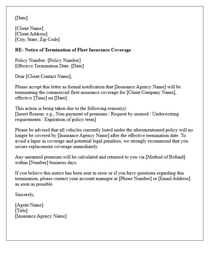 Insurance Agency Fleet Coverage Termination Letter