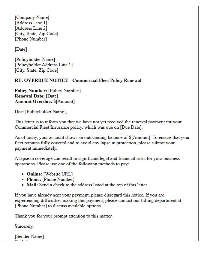Commercial Fleet Policy Renewal Payment Overdue Letter
