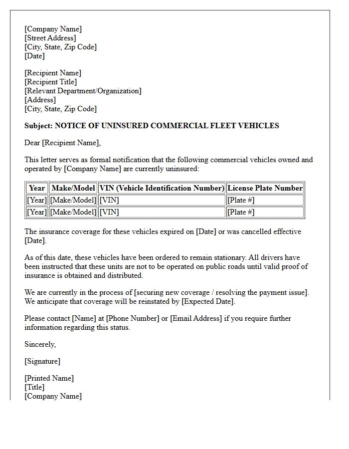 Notice Of Uninsured Commercial Fleet Vehicles Letter