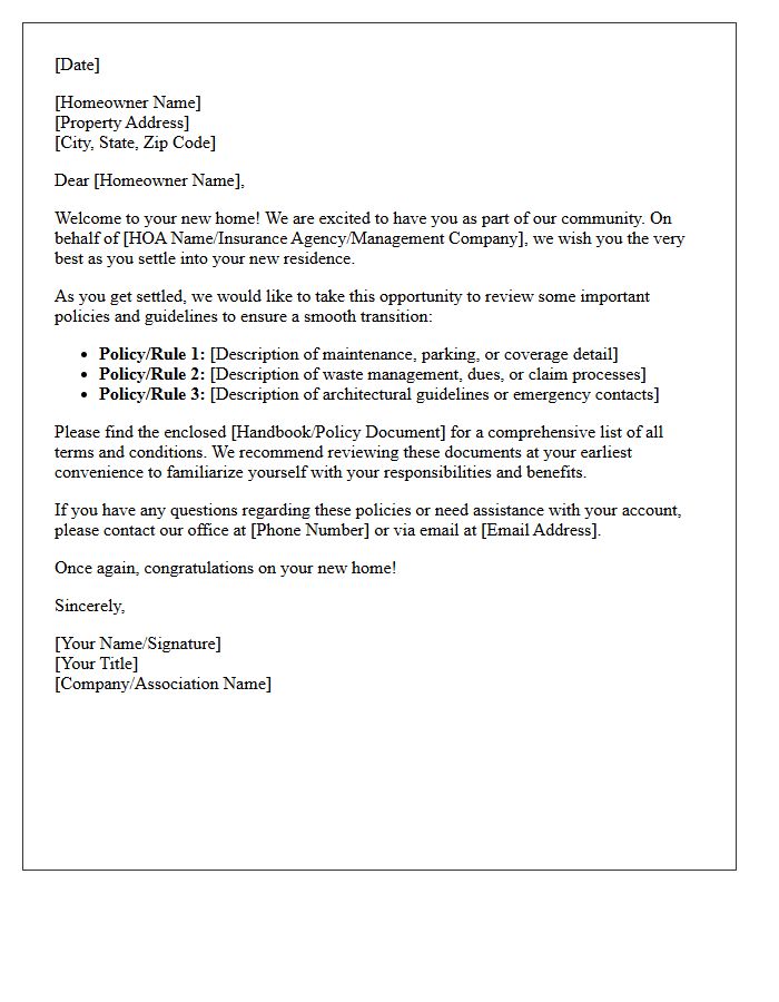 New Homeowner Welcome and Policy Review Letter
