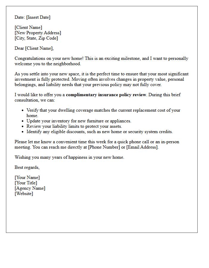 Welcome to Your New Home and Insurance Policy Review Letter