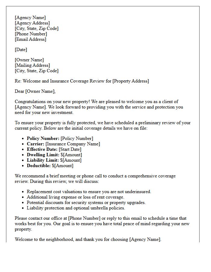 New Property Owner Welcome and Coverage Review Letter