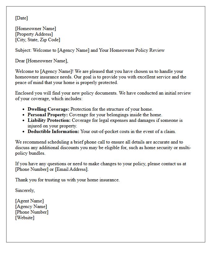 Welcome to Our Agency and Homeowner Policy Review Letter