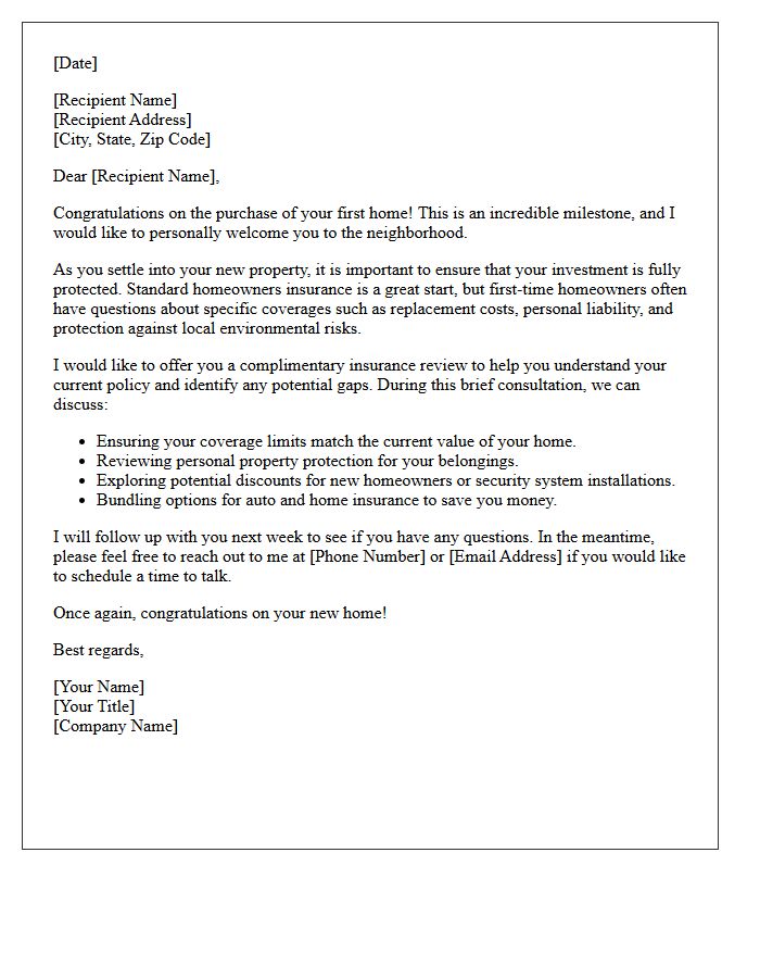 First-Time Homeowner Welcome and Insurance Review Letter