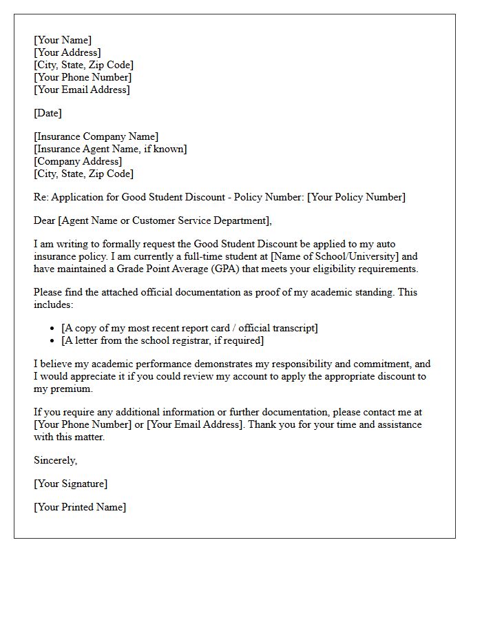 Good Student Discount Application Letter
