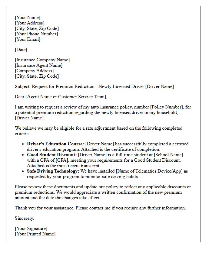 Newly Licensed Driver Premium Reduction Letter