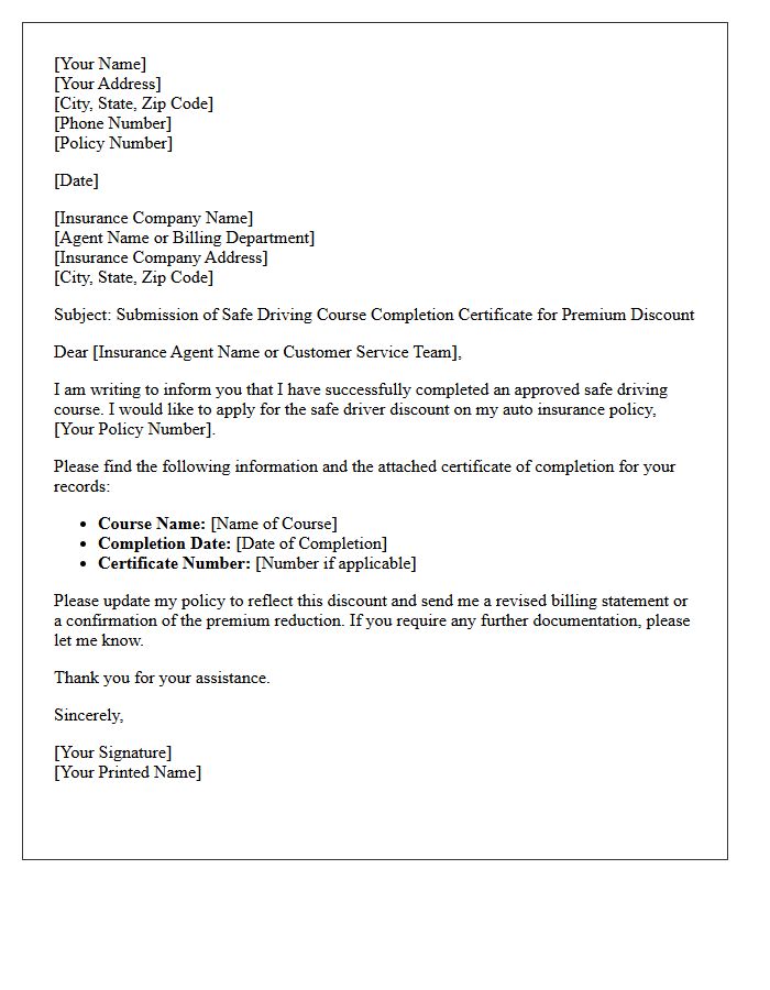 Safe Driving Course Completion Discount Letter