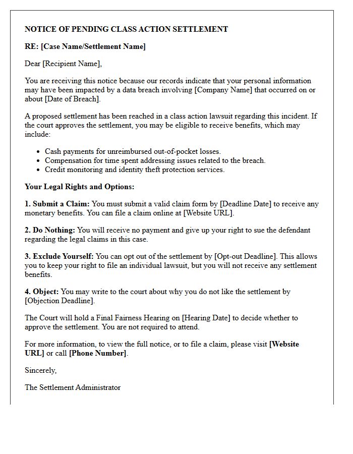 Initial Data Breach Class Action Settlement Notice Letter