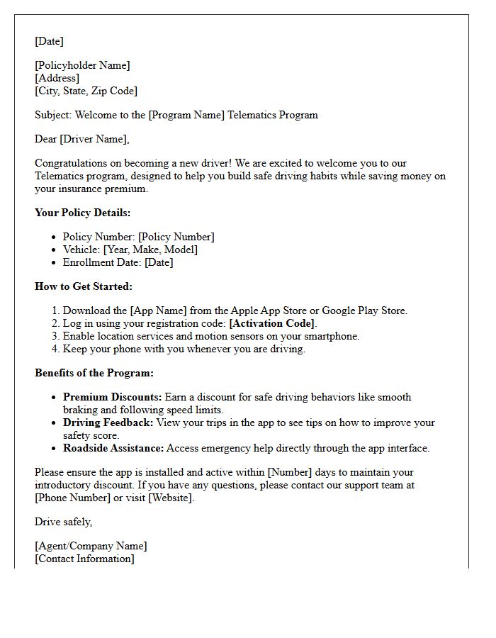 First-Time Driver Telematics Enrollment Letter