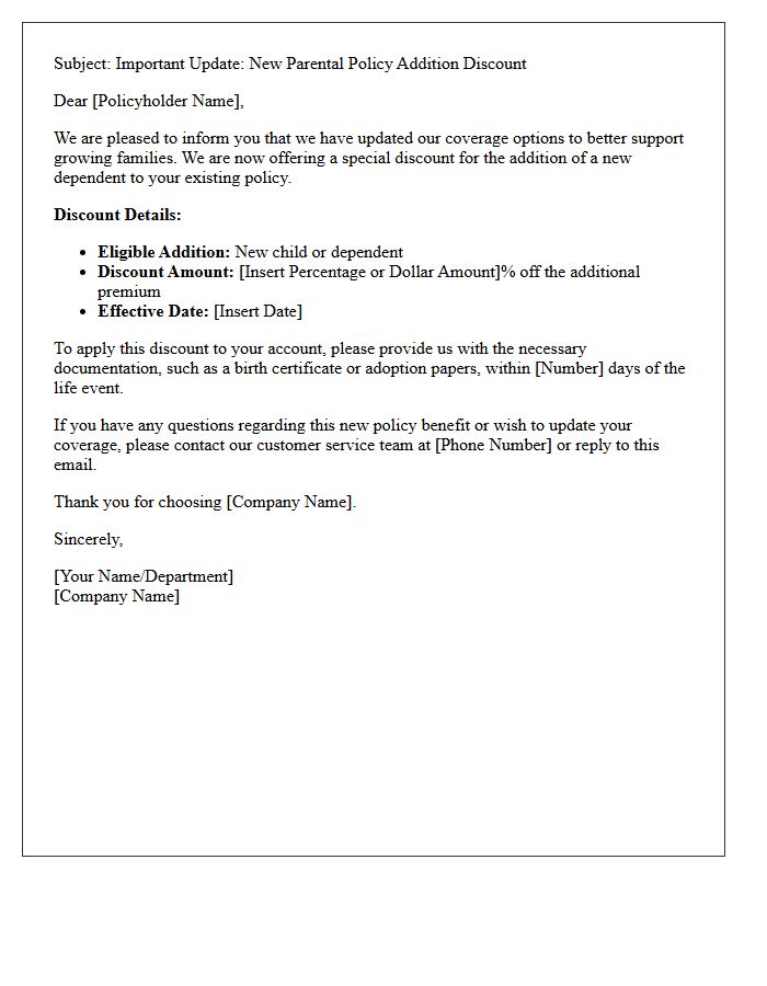 Parental Policy Addition Discount Letter