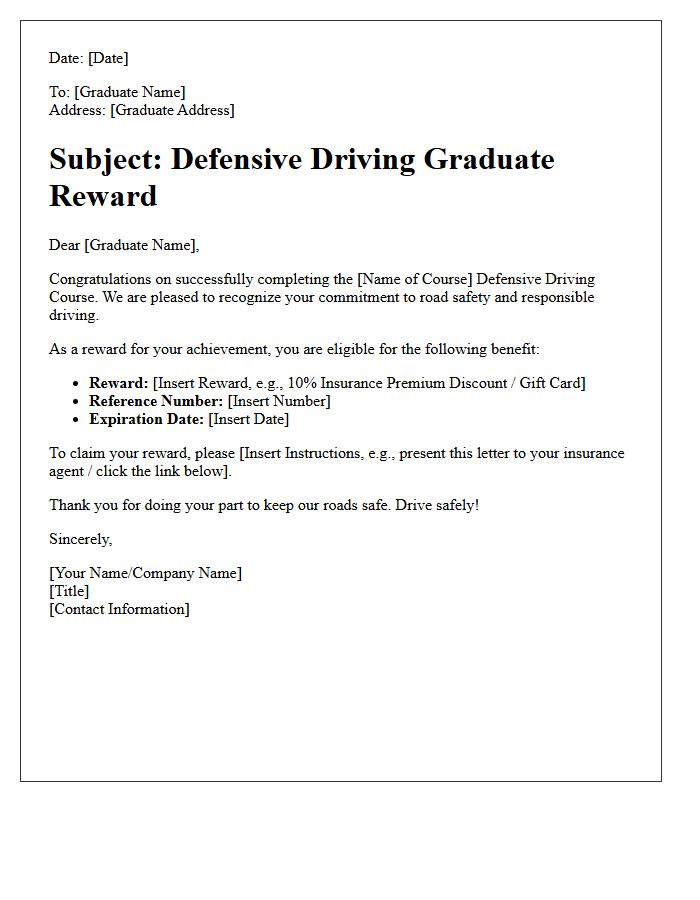 Defensive Driving Graduate Reward Letter