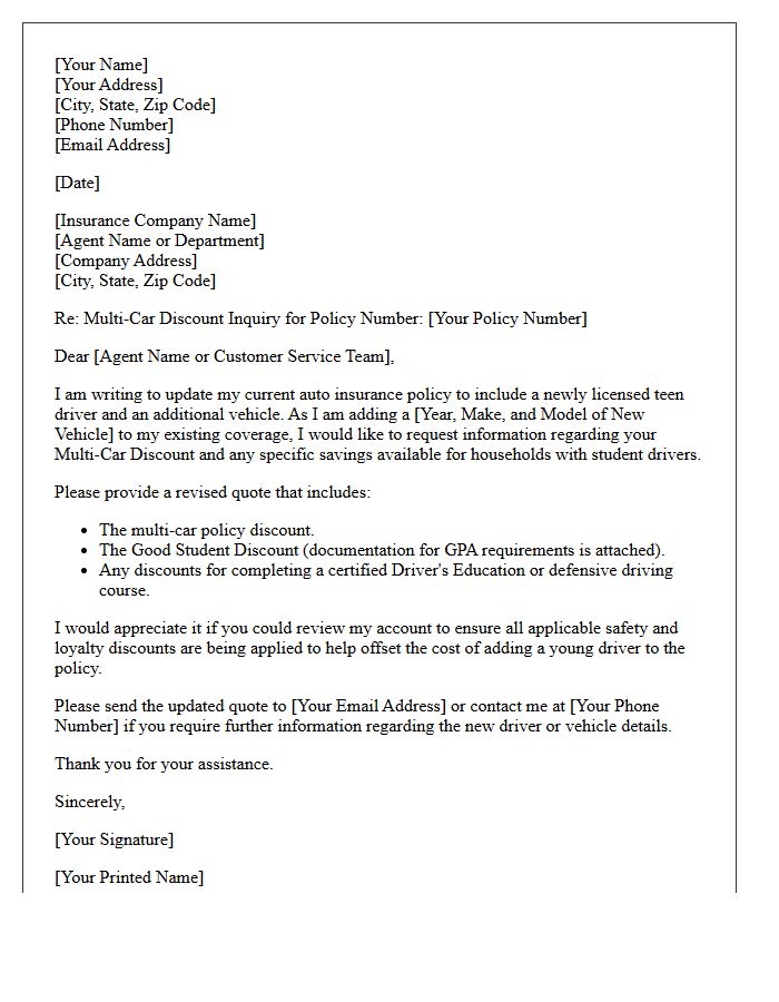 Teen Driver Multi-Car Savings Letter