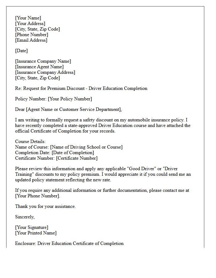Driver Education Certification Discount Letter