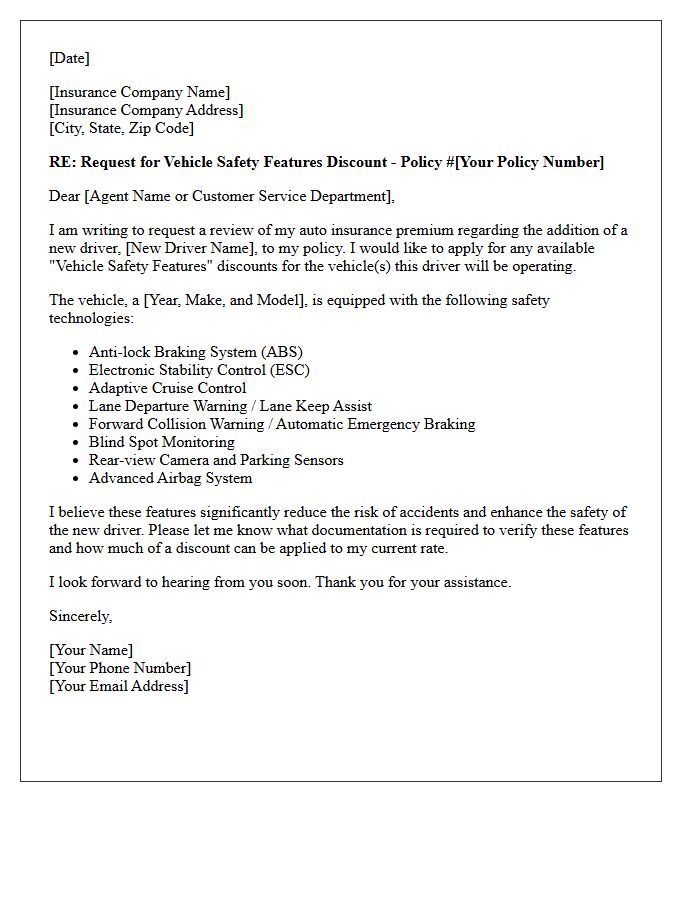 New Driver Vehicle Safety Features Discount Letter