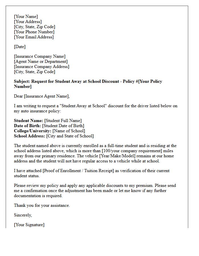 Student Away At School Discount Letter