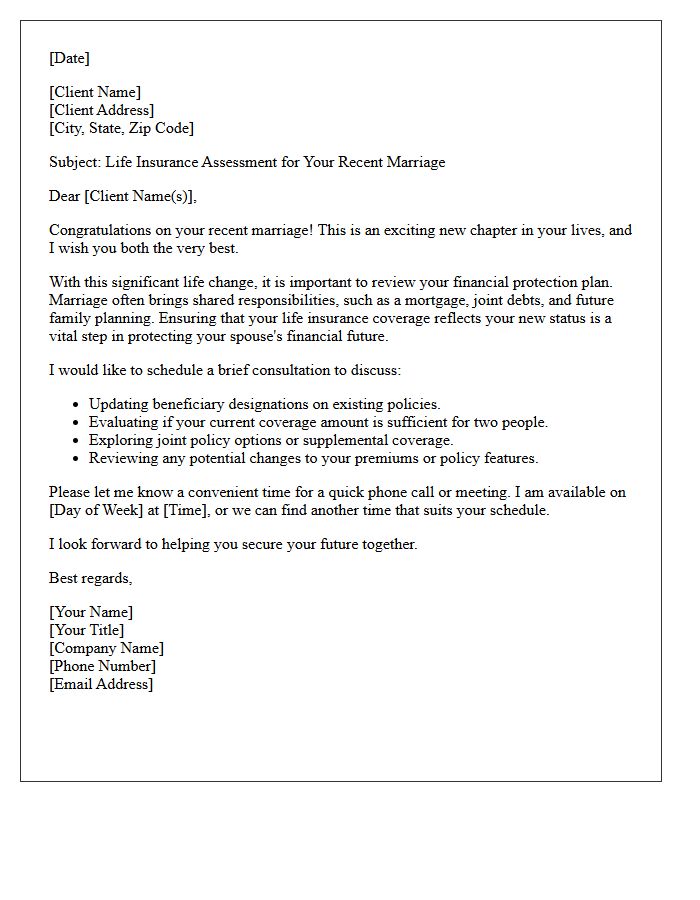 Recently Married Life Insurance Assessment Letter