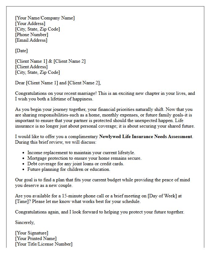 Newlywed Life Insurance Needs Assessment Letter
