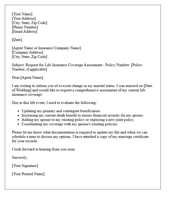 Post-Wedding Life Insurance Coverage Assessment Letter
