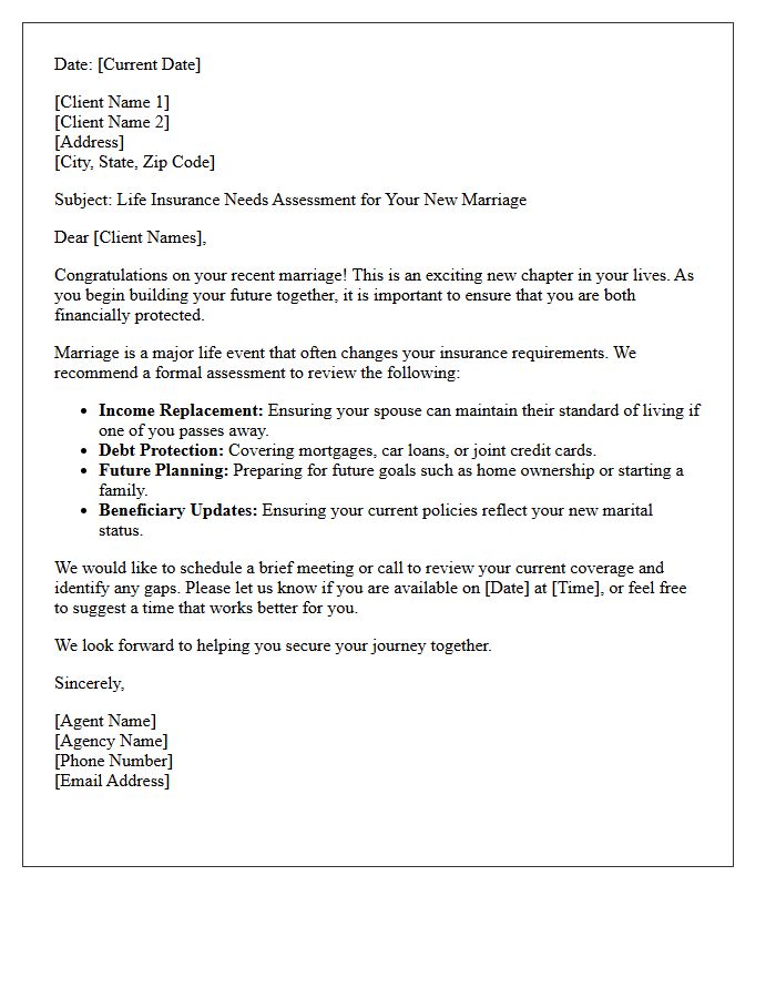 Life Insurance Assessment Letter for Recently Married Couples