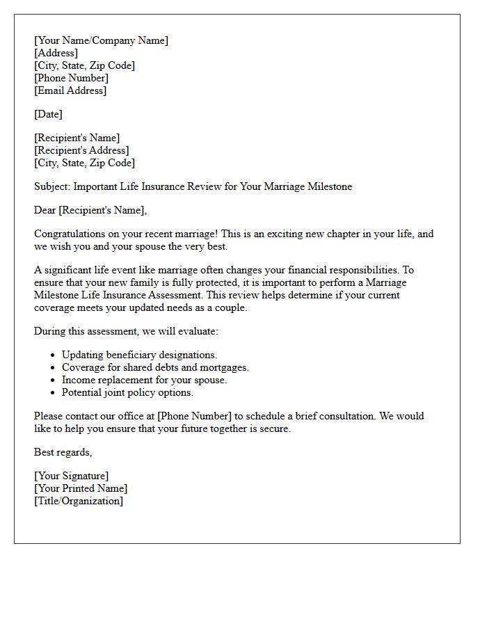 Marriage Milestone Life Insurance Assessment Letter