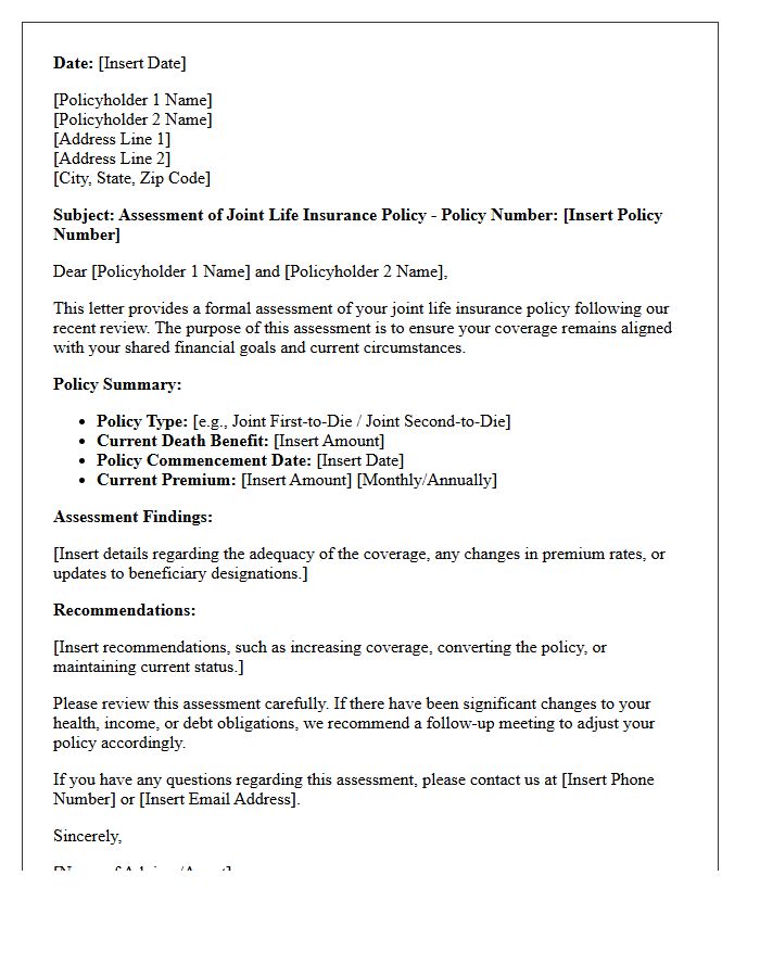 Joint Life Insurance Policy Assessment Letter
