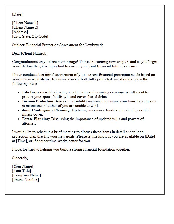 Newly Married Financial Protection Assessment Letter