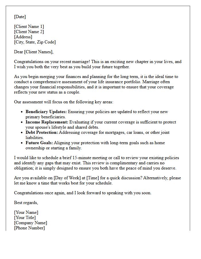 Life Insurance Portfolio Assessment Letter for Newlyweds