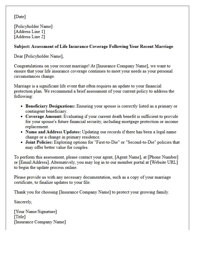 Recent Marriage Life Insurance Update Assessment Letter